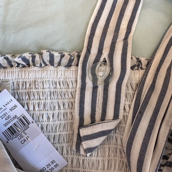 NWT AE Tie-Front Babydoll Blouse Blue/White Stripe. Sweetheart Neck Sleeveless S - Picture 8 of 16